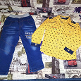Отдается в дар Жёлтая принтовая рубашка и джинсы на 3-4 года