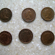 Отдается в дар монеты Великобритания 1 пенни 6 шт.