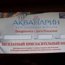 Отдается в дар Билет в Аквамарин