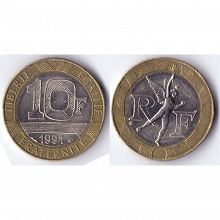 Отдается в дар 10 франков Франция 1991