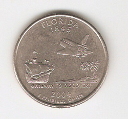 Отдается в дар «Монета 1/4 доллара США, 2004 года из серии «Штаты», Флорида, Florida»