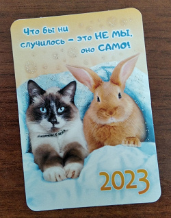 Отдается в дар «Календарик кошка с кроликом»