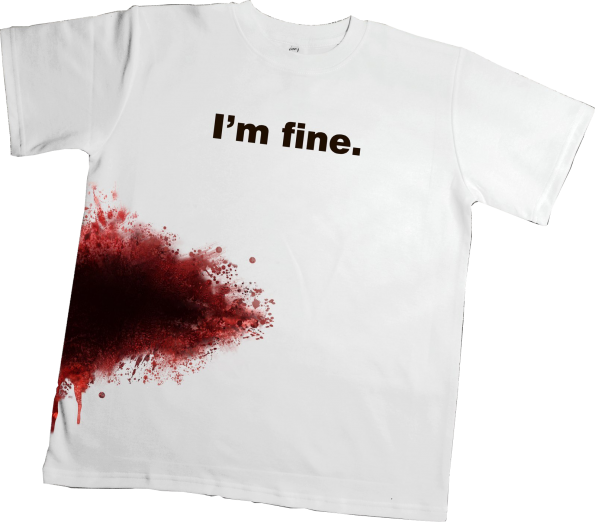 Песня i was fine. Рисунок с кровью на футболке.