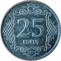 Отдается в дар Монета 25 курушей Турция 2021