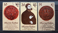 Отдается в дар 500-летие со дня рождения Мартина Лютера. Марки ГДР.