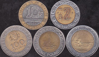 Отдается в дар Пять биметалических монет