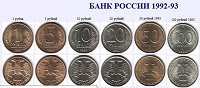 Отдается в дар Монеты банка России 1992-1993