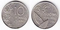 Отдается в дар Финляндия 10 пенни 1991 год