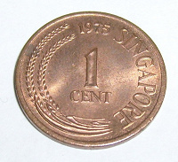 Отдается в дар Монета 1 цент Сингапура