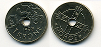 Отдается в дар Норвегия — 1 крона 1998г.