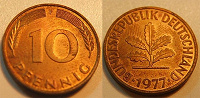 Отдается в дар Монета Германия 10 пфеннигов 1977года