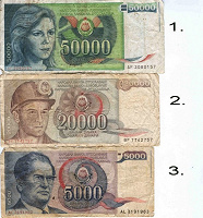 Отдается в дар Paper money from Yugoslavia: 50000, 20000, 5000