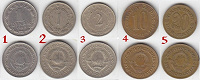 Отдается в дар 5 монет Югославии