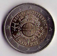 Отдается в дар 2 евро Австрии 10 лет Евро