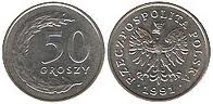 Отдается в дар Монета 50 грошей Польша, 1991 год