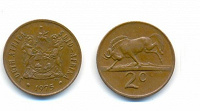 Отдается в дар ЮАР (Южная Африка) 2 центa 1975г.Антилопа Гну.