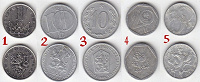 Отдается в дар 5 монет Чехии и Чехословакии