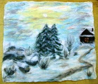 Отдается в дар Картина из войлока «Зимний пейзаж»