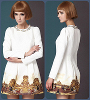 Отдается в дар Короткое жаккардовое белое платье с орнаментом от Sheinside, р-р XL