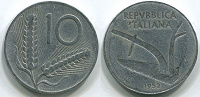 Отдается в дар Монета Италии — 10 лир