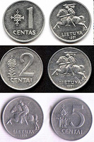 Отдается в дар Три монеты Литвы 1991г