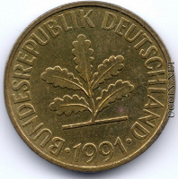 Отдается в дар Deutsche 10 pfennig 1991 года