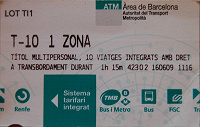 Отдается в дар Проездной билет на все виды транспорта в Барселоне (5 поездок)