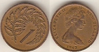 Отдается в дар Новая Зеландия.1 цент 1967г.(две монетки)