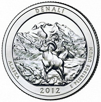 Отдается в дар 25 центов США. 15-й Парк 2012 Denali National Park