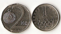 Отдается в дар 1 и 2 чешские кроны