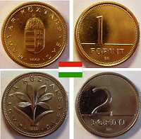 Отдается в дар Монеты 1, 2 Forint. Венгрия.
