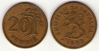 Отдается в дар Финляндия 20 пенни 1963 г.