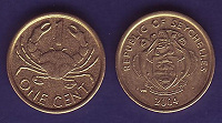 Отдается в дар Сейшелы 1 цент 2004 UNC Краб
