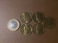 1 евро, 20 евроцентов — всего 6 монет