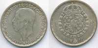 Отдается в дар 1 крона Швеция 1947, Густав V.Серебро.