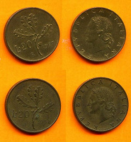 Отдается в дар Италия 20 лир (1957,1958гг)