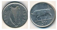 Отдается в дар Ирландская монетка 5р, 1996 год.