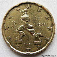 Отдается в дар Италия Евро 20 центов 2002 XF+AUNC