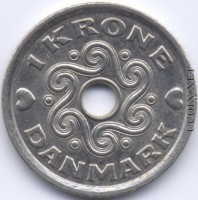 Отдается в дар монета датская крона с дырочкой в количестве 4 штук.