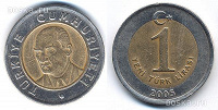 Отдается в дар Монета 1 yeni turk lirasi 2005