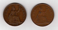 Отдается в дар Англия. 1 пенни 1946 и 1965 года.