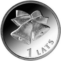 Отдается в дар Юбилейная монета Латвии 1 лат (2012 г., рождественские колокольчики)