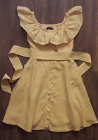 Отдается в дар Открытое летнее платье с вырезом Кармен из натуральных материалов. Размер S — 42