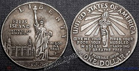 Отдается в дар США 1 доллар 1906 года Остров Эллис и статуя Свободы