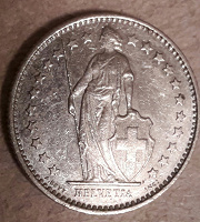 Отдается в дар Образ Гельвеции на 1/2 франка 1982 г.