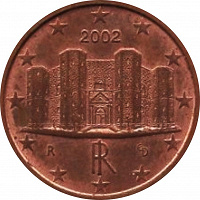 Отдается в дар Монета 1 евроцент Италия 2002 из оборота