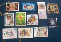 Отдается в дар Подборка почтовых марок на тему Новый год и Рождество