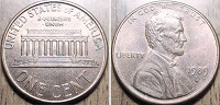 Монета. 1 цент США.