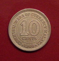 Отдается в дар Малайя. 10 центов 1948 года.