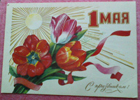 Отдается в дар открытки первомайские с тюльпанами.